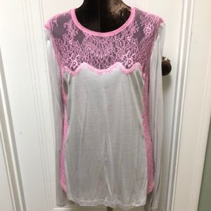 BCBG L Long Sleeve Shirt with Pink Lace detail NWT
